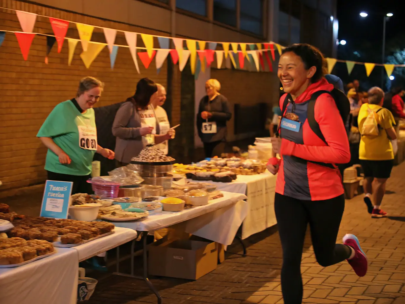 A community-focused image of volunteers and participants at a charity run, emphasizing the social impact and community involvement of ASSOCIATION COUREURS VALLEE ANDELLE.